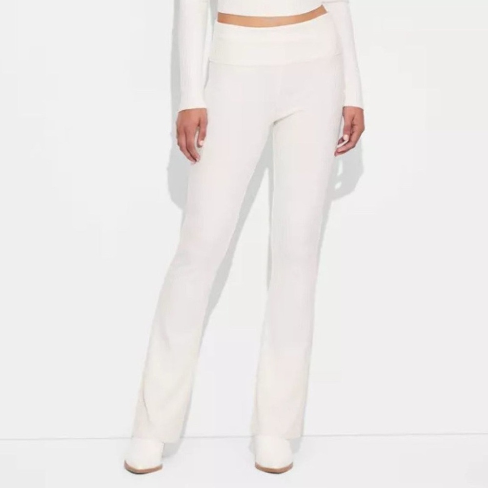 Wild Fable Cream Ribbed Flare Leggings